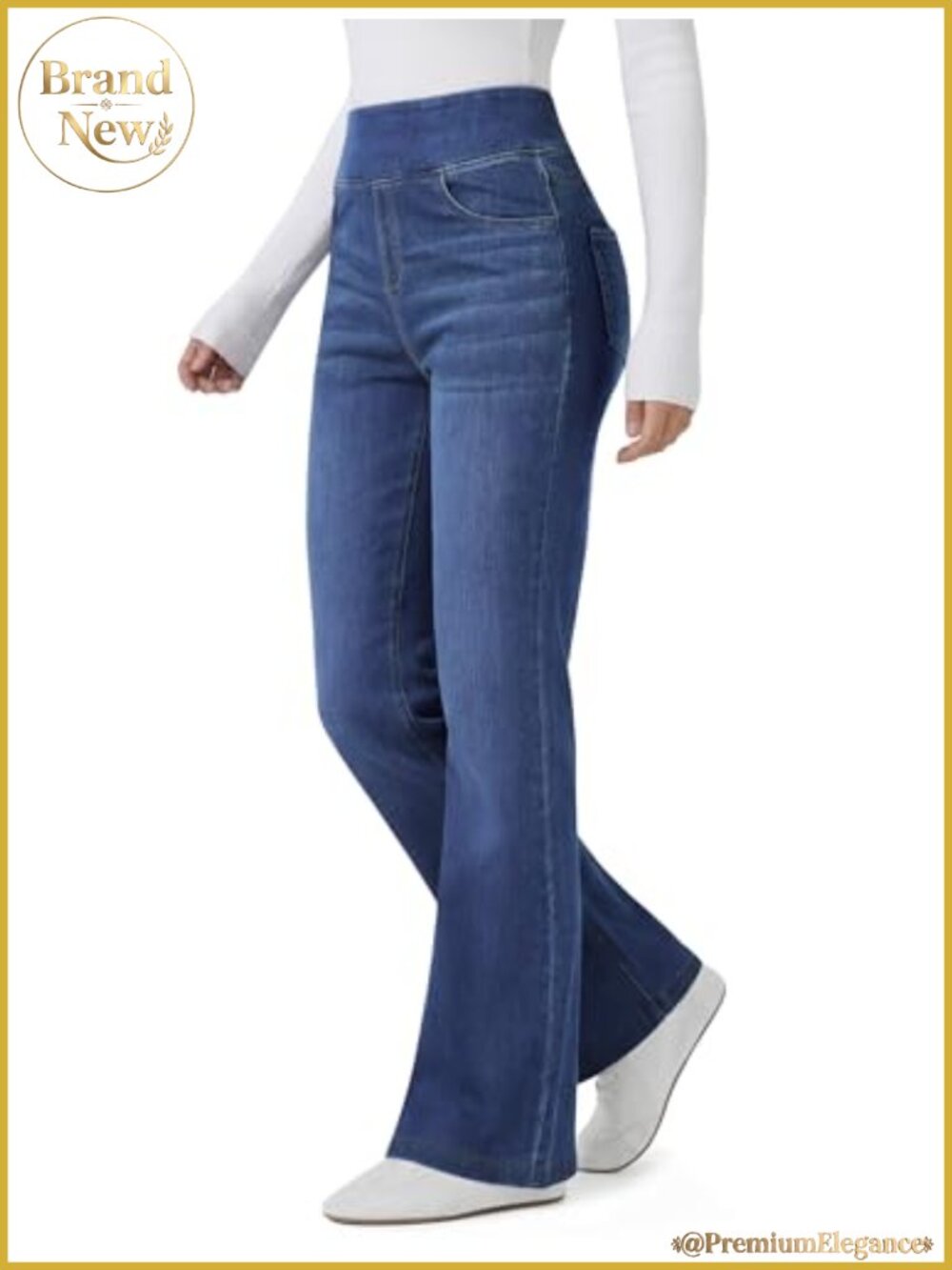 Stretchy Flare Jeans High Waisted Pull On Denim Pants